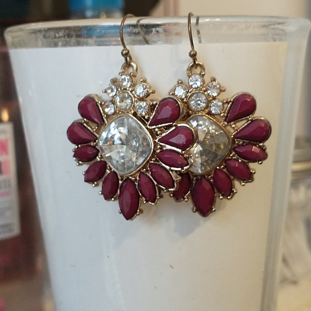 Maroon and rhinestone earrings